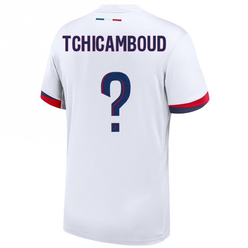 Kids Football Queyrell Tchicamboud #0 White Blue Red Away Jersey 2024/25 T-Shirt Nz