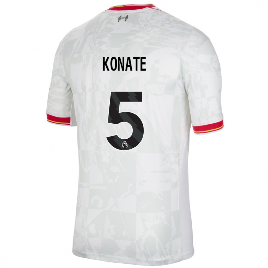 Kids Football Ibrahima Konate #5 White Red Black Third Jersey 2024/25 T-Shirt Nz