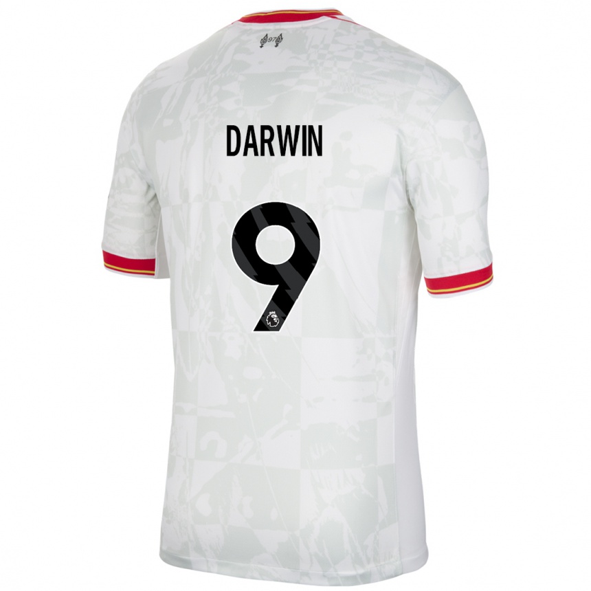 Kids Football Darwin Nunez #9 White Red Black Third Jersey 2024/25 T-Shirt Nz