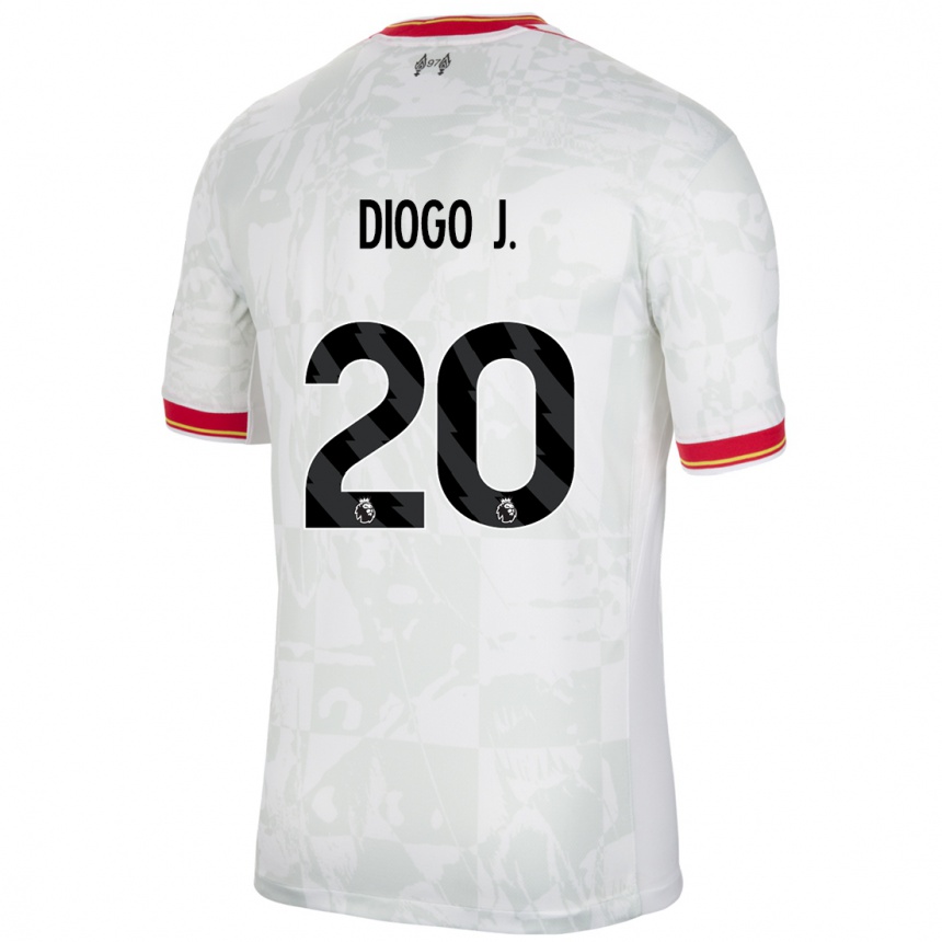 Kids Football Diogo Jota #20 White Red Black Third Jersey 2024/25 T-Shirt Nz