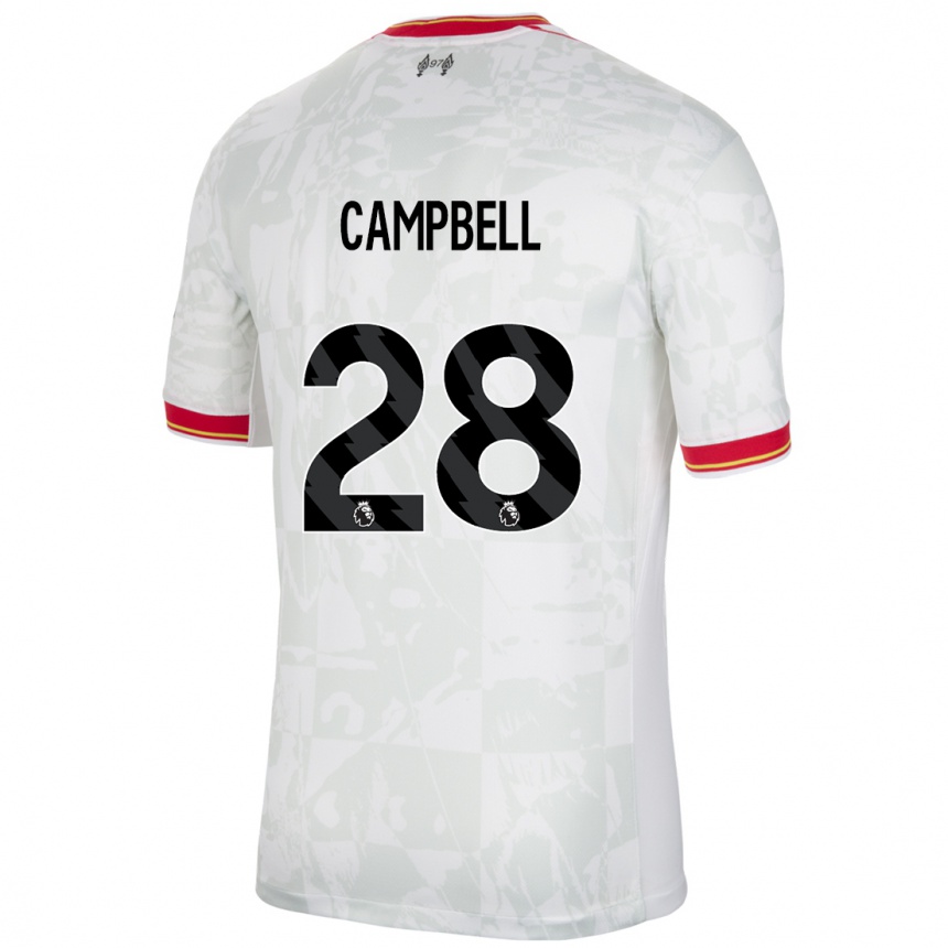 Kids Football Megan Campbell #28 White Red Black Third Jersey 2024/25 T-Shirt Nz