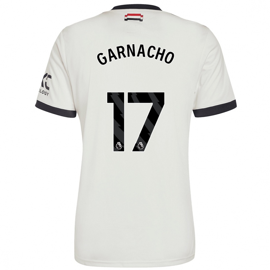 Kids Football Alejandro Garnacho #17 Off White Third Jersey 2024/25 T-Shirt Nz