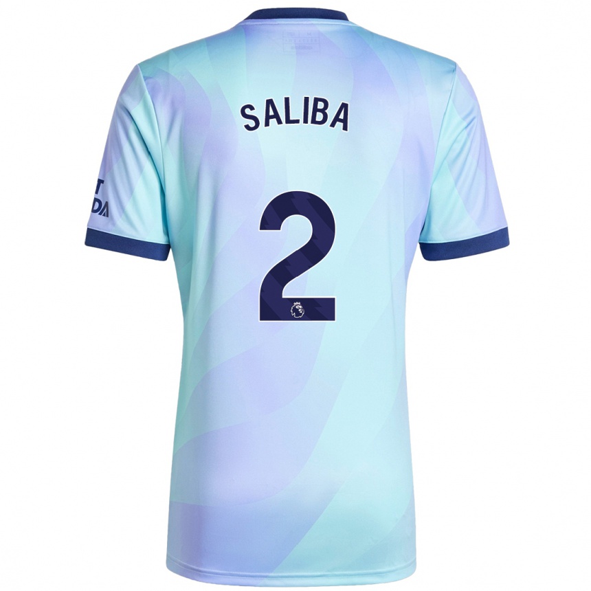 Kids Football William Saliba #2 Aqua Third Jersey 2024/25 T-Shirt Nz