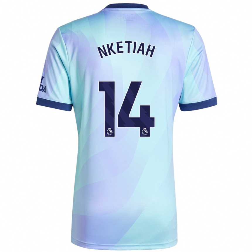 Kids Football Eddie Nketiah #14 Aqua Third Jersey 2024/25 T-Shirt Nz