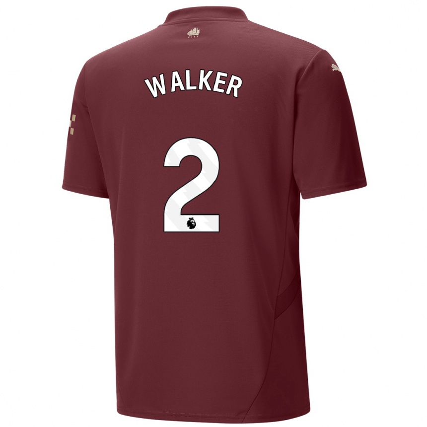 Kids Football Kyle Walker #2 Maroon Third Jersey 2024/25 T-Shirt Nz