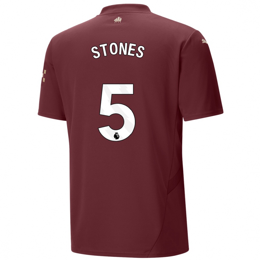 Kids Football John Stones #5 Maroon Third Jersey 2024/25 T-Shirt Nz