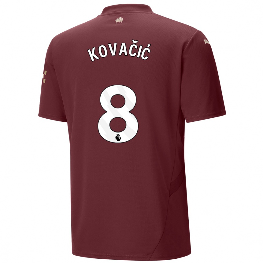 Kids Football Mateo Kovacic #8 Maroon Third Jersey 2024/25 T-Shirt Nz