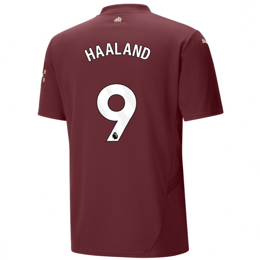 Kids Football Erling Haaland #9 Maroon Third Jersey 2024/25 T-Shirt Nz