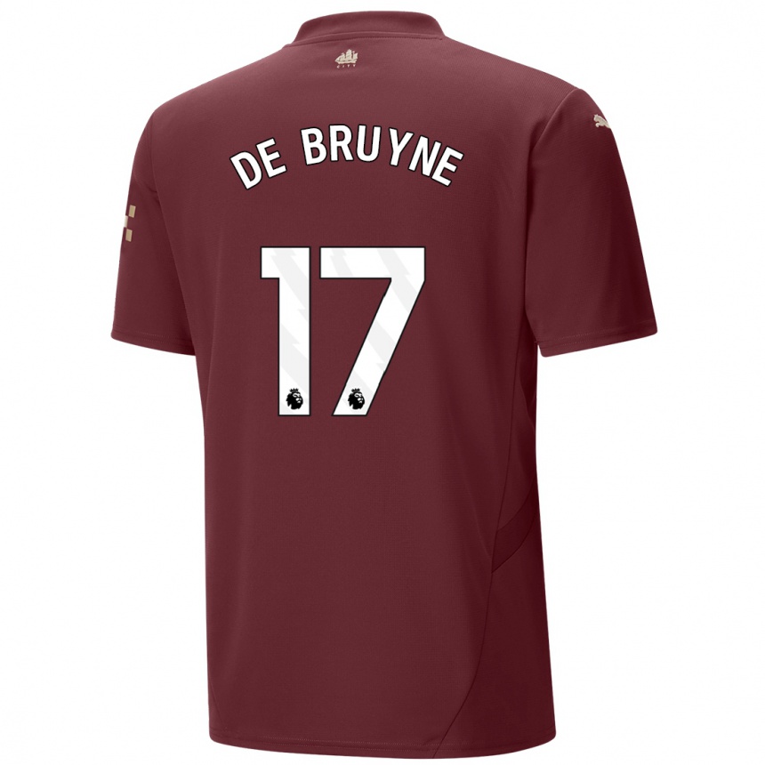 Kids Football Kevin De Bruyne #17 Maroon Third Jersey 2024/25 T-Shirt Nz