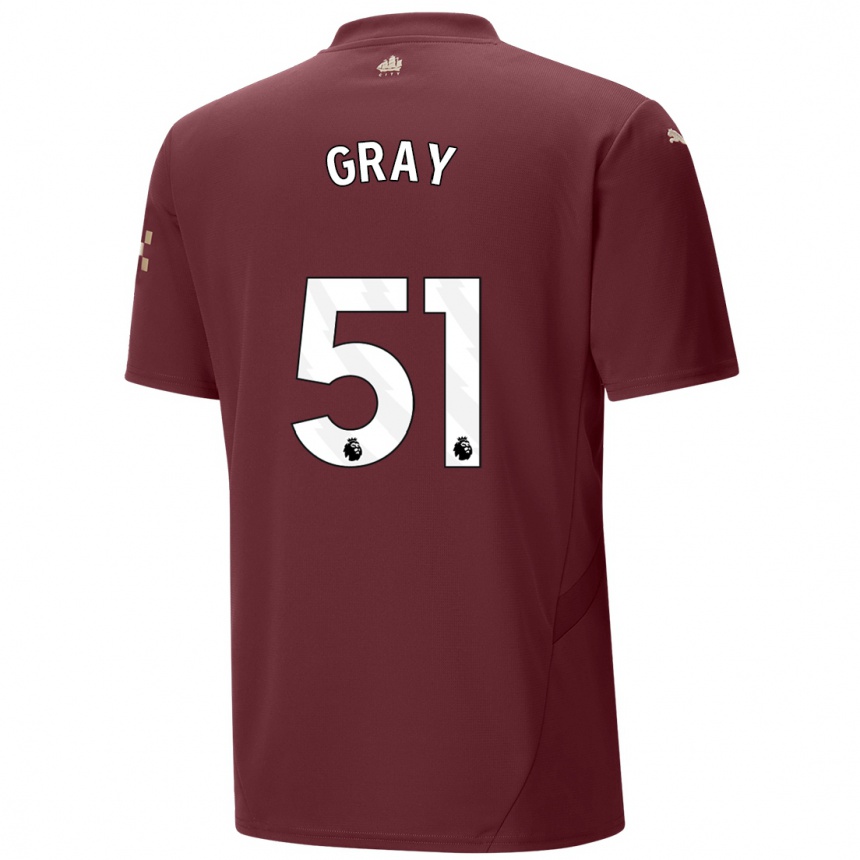 Kids Football Charlie Gray #51 Maroon Third Jersey 2024/25 T-Shirt Nz