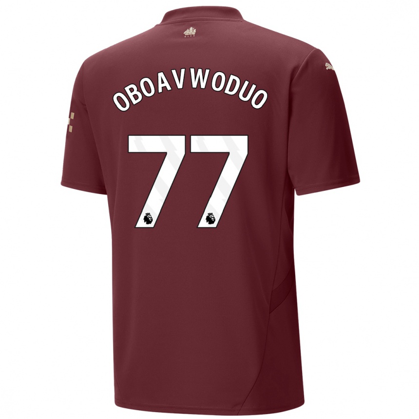 Kids Football Justin Oboavwoduo #77 Maroon Third Jersey 2024/25 T-Shirt Nz