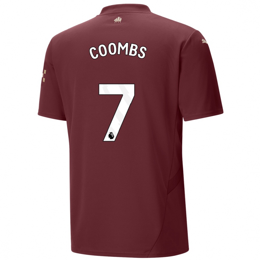 Kids Football Laura Coombs #7 Maroon Third Jersey 2024/25 T-Shirt Nz