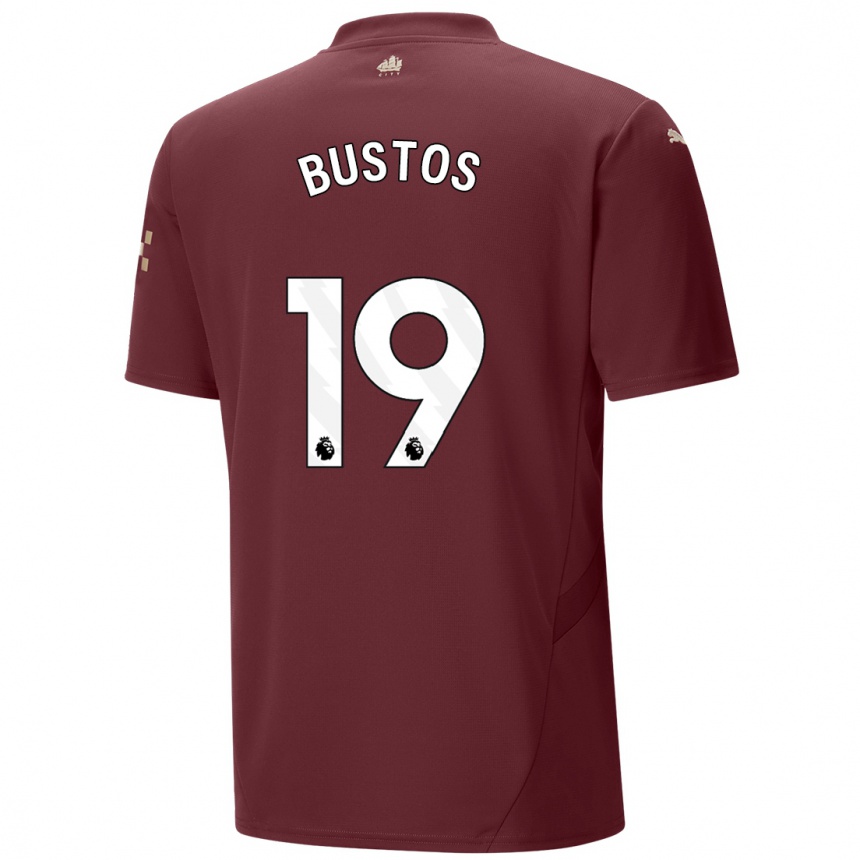 Kids Football Nahuel Bustos #19 Maroon Third Jersey 2024/25 T-Shirt Nz