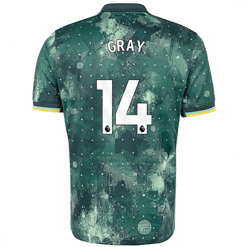 Kids Football Archie Gray #14 Mint Green Third Jersey 2024/25 T-Shirt Nz