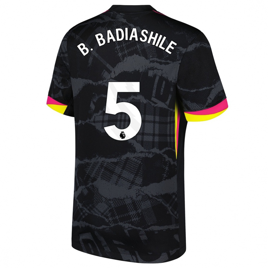 Kids Football Benoît Badiashile #5 Black Pink Third Jersey 2024/25 T-Shirt Nz