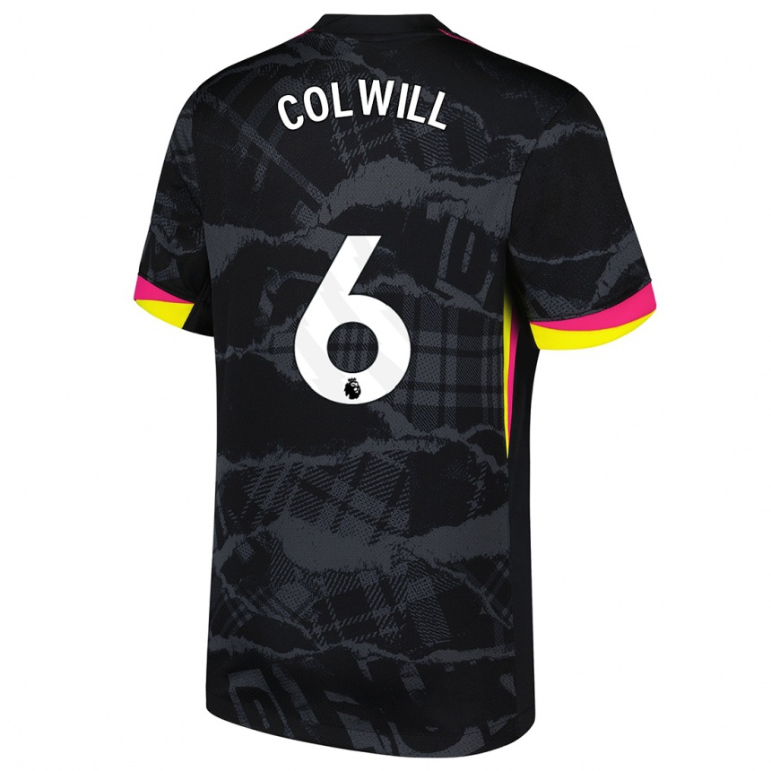 Kids Football Levi Colwill #6 Black Pink Third Jersey 2024/25 T-Shirt Nz