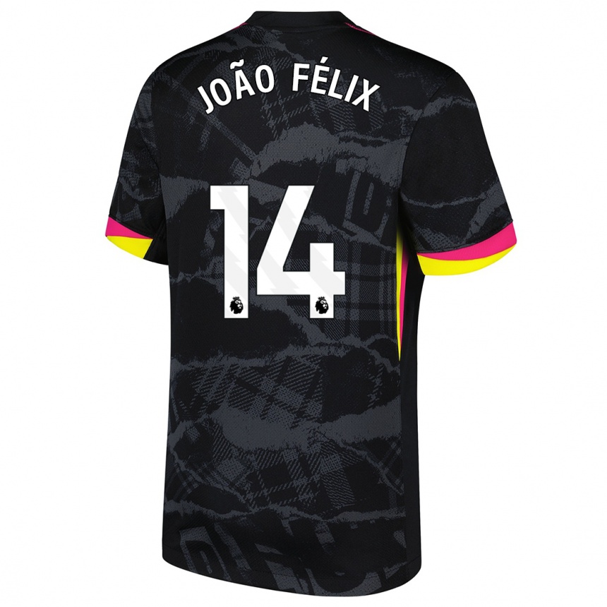 Kids Football Joao Felix #14 Black Pink Third Jersey 2024/25 T-Shirt Nz