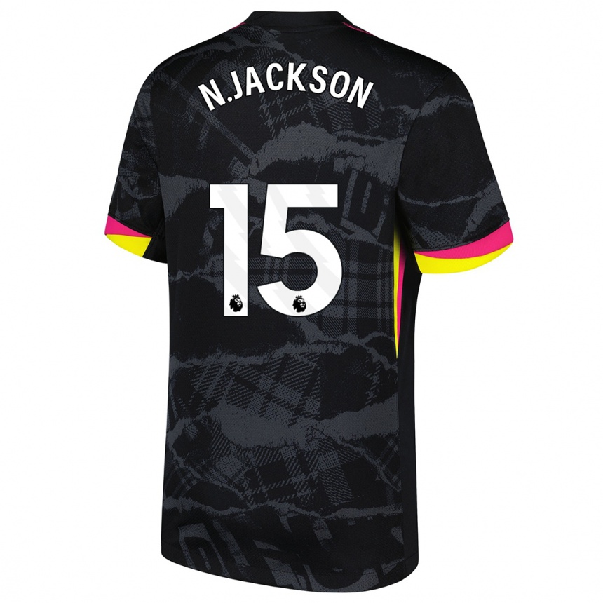 Kids Football Nicolas Jackson #15 Black Pink Third Jersey 2024/25 T-Shirt Nz