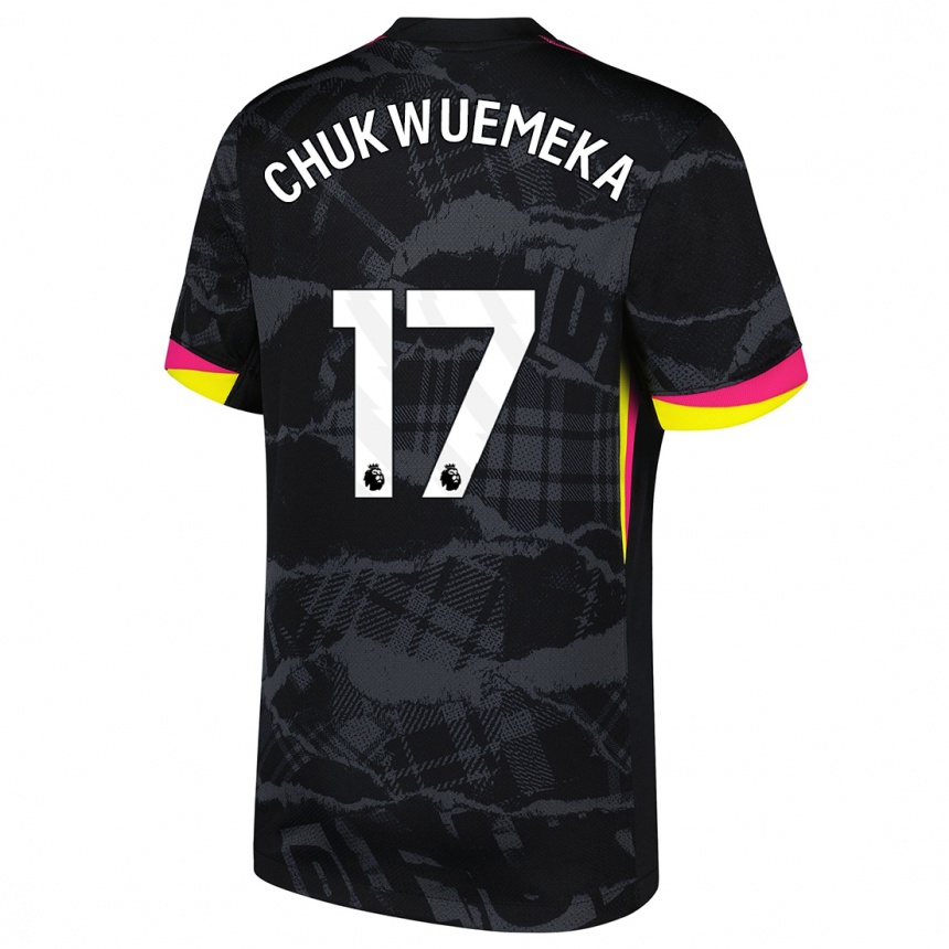 Kids Football Carney Chukwuemeka #17 Black Pink Third Jersey 2024/25 T-Shirt Nz