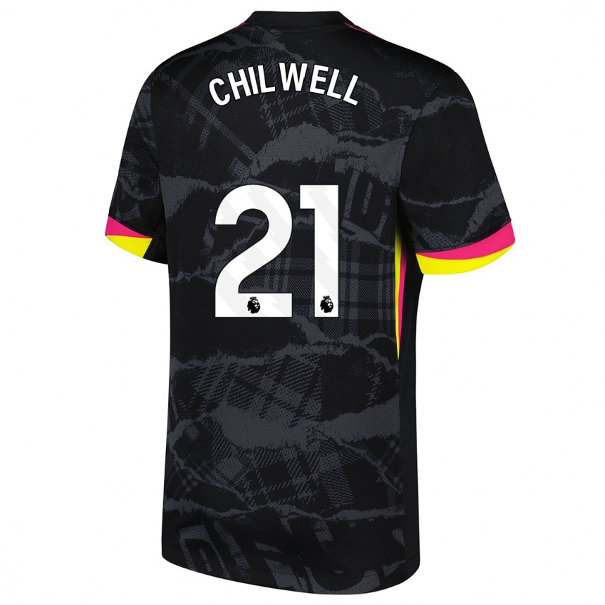 Kids Football Ben Chilwell #21 Black Pink Third Jersey 2024/25 T-Shirt Nz