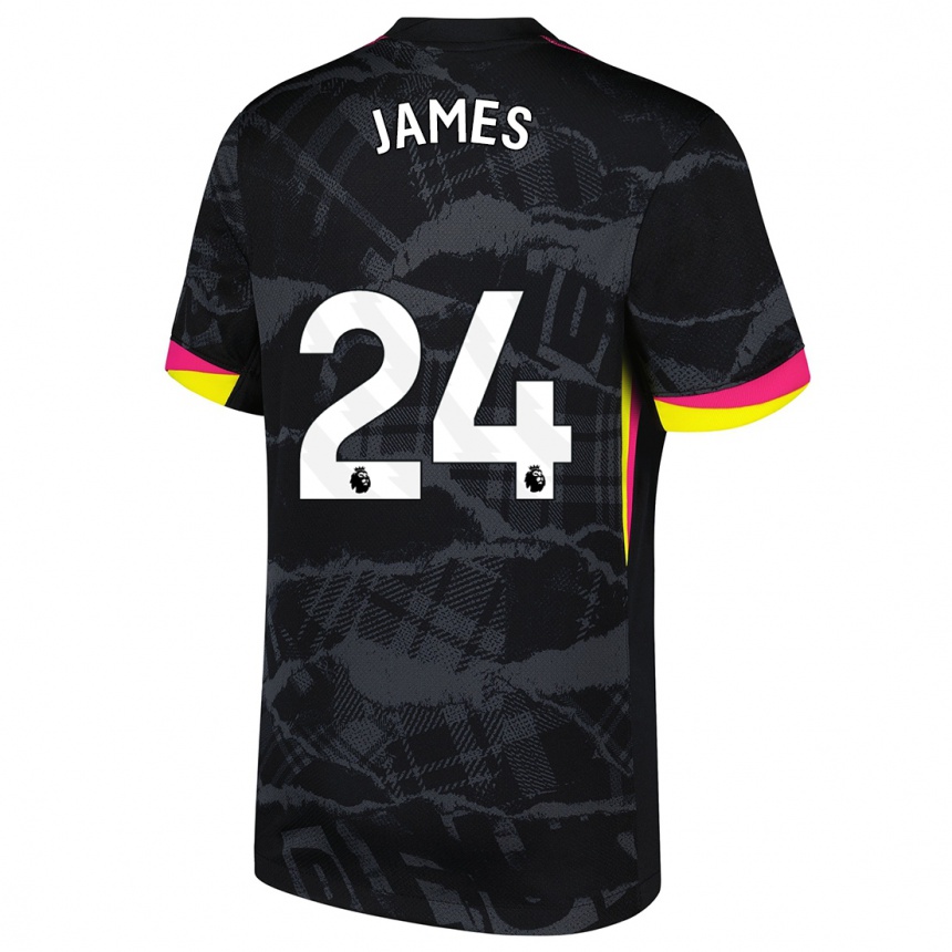 Kids Football Reece James #24 Black Pink Third Jersey 2024/25 T-Shirt Nz