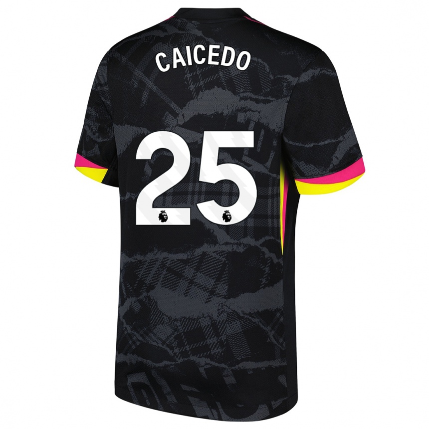 Kids Football Moisés Caicedo #25 Black Pink Third Jersey 2024/25 T-Shirt Nz