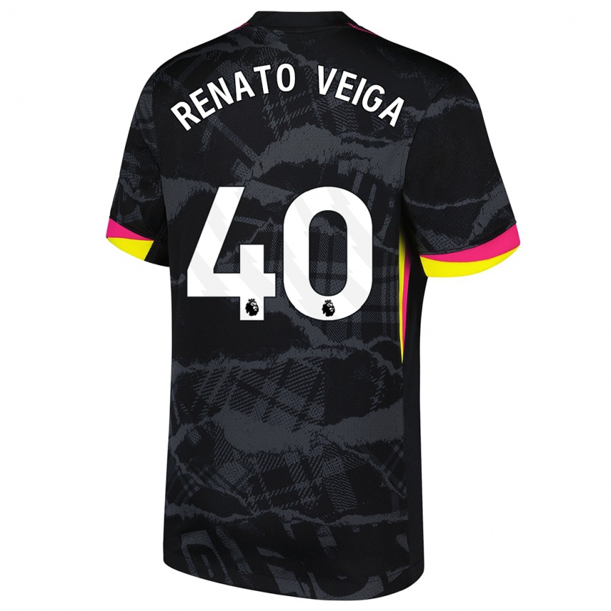 Kids Football Renato Veiga #40 Black Pink Third Jersey 2024/25 T-Shirt Nz