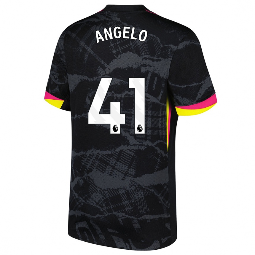 Kids Football Ângelo #41 Black Pink Third Jersey 2024/25 T-Shirt Nz