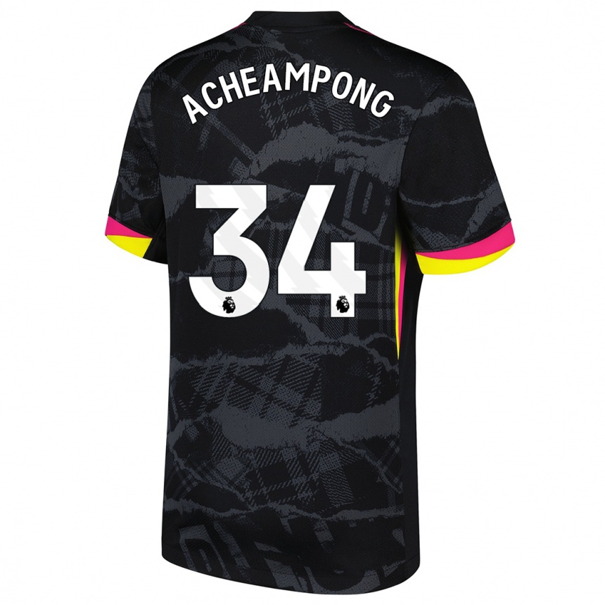 Kids Football Josh Acheampong #34 Black Pink Third Jersey 2024/25 T-Shirt Nz