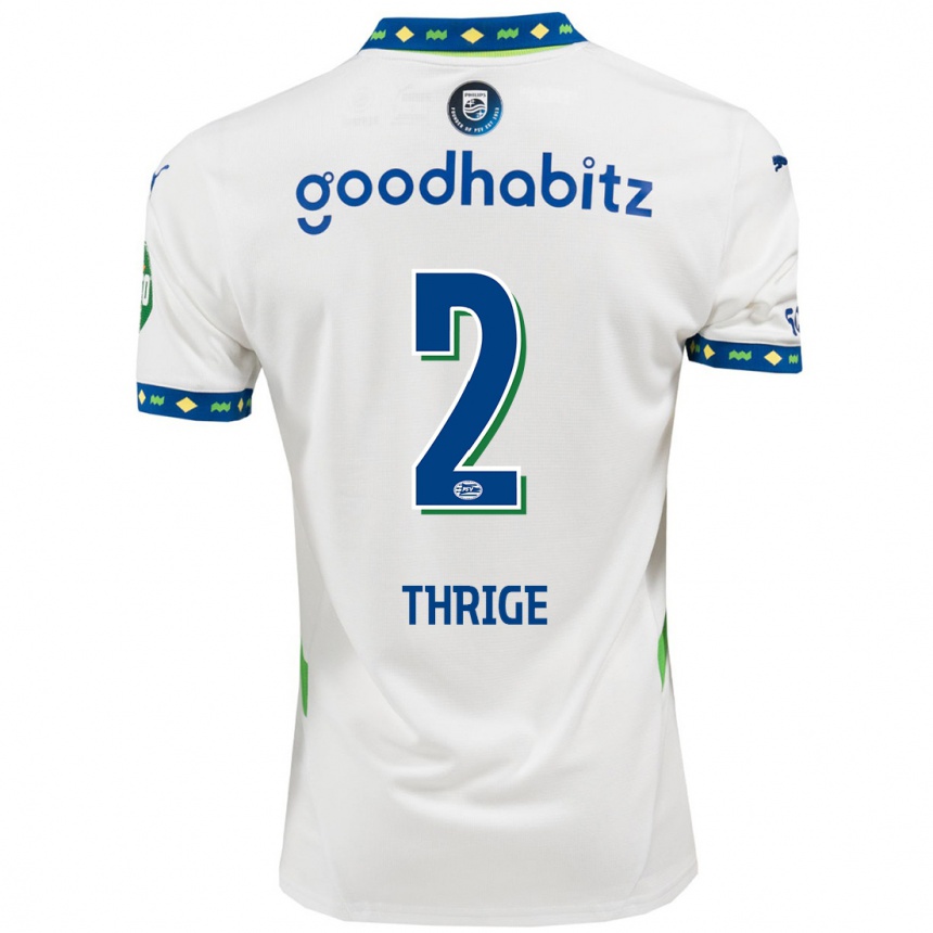 Kids Football Sara Thrige #2 White Dark Blue Third Jersey 2024/25 T-Shirt Nz