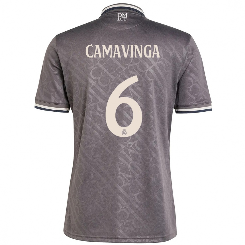 Kids Football Eduardo Camavinga #6 Charcoal Third Jersey 2024/25 T-Shirt Nz