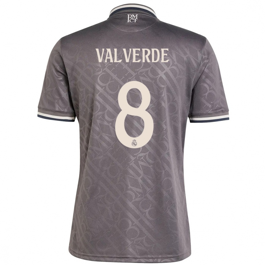 Kids Football Federico Valverde #8 Charcoal Third Jersey 2024/25 T-Shirt Nz