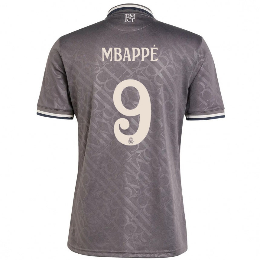 Kids Football Kylian Mbappe #9 Charcoal Third Jersey 2024/25 T-Shirt Nz