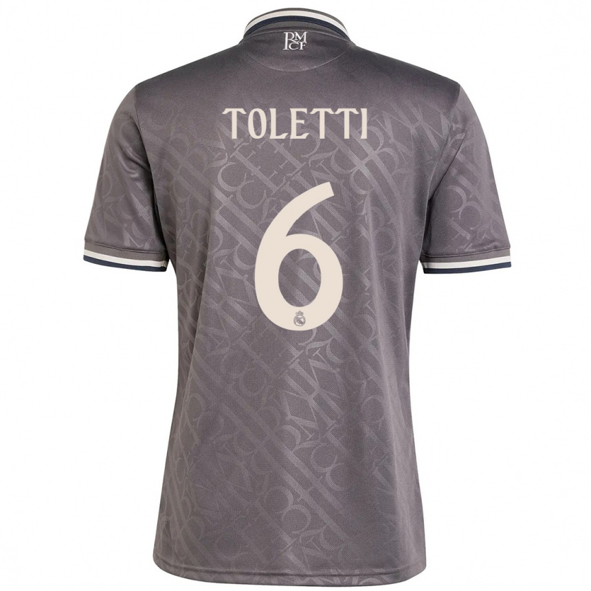 Kids Football Sandie Toletti #6 Charcoal Third Jersey 2024/25 T-Shirt Nz