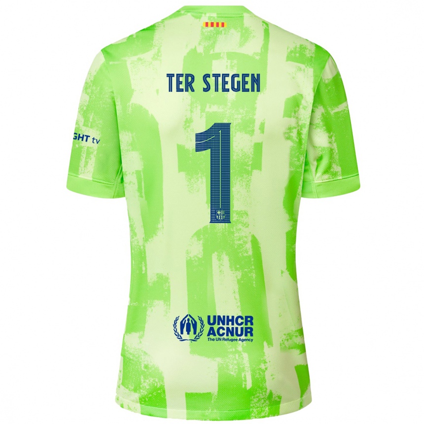 Kids Football Marc-Andre Ter Stegen #1 Lime Third Jersey 2024/25 T-Shirt Nz