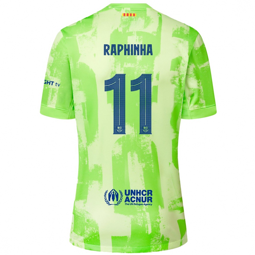 Kids Football Raphinha #11 Lime Third Jersey 2024/25 T-Shirt Nz