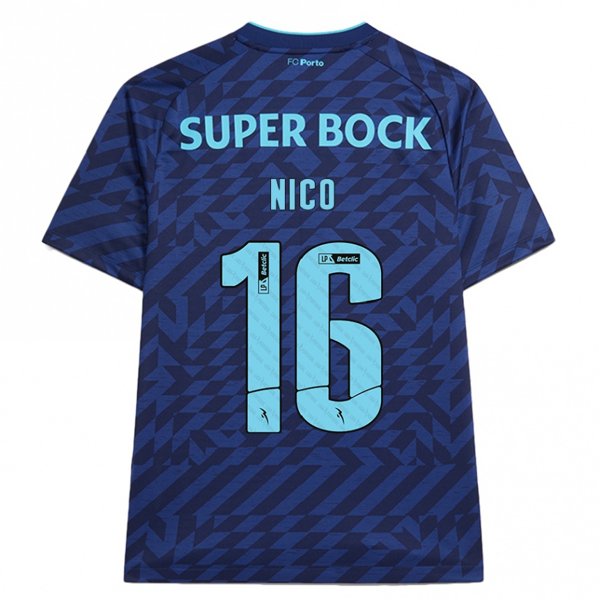 Kids Football Nico González #16 Navy Blue Third Jersey 2024/25 T-Shirt Nz