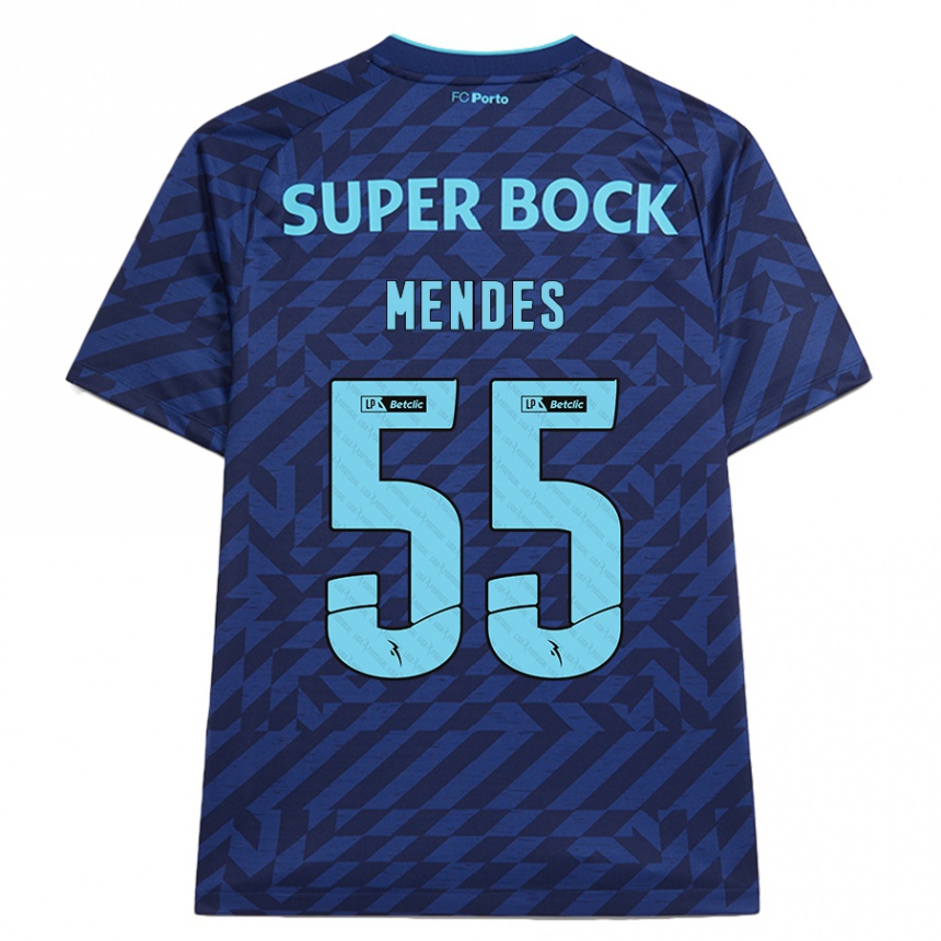 Kids Football João Mendes #55 Navy Blue Third Jersey 2024/25 T-Shirt Nz