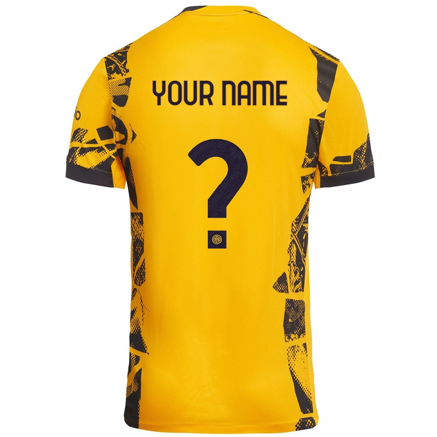 Kids Football Your Name #0 Gold Black Third Jersey 2024/25 T-Shirt Nz