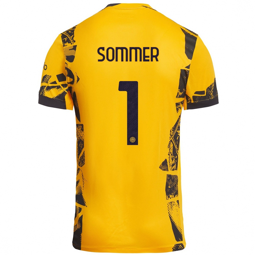 Kids Football Yann Sommer #1 Gold Black Third Jersey 2024/25 T-Shirt Nz