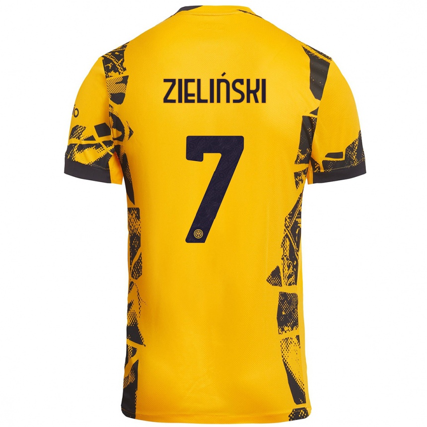 Kids Football Piotr Zieliński #7 Gold Black Third Jersey 2024/25 T-Shirt Nz