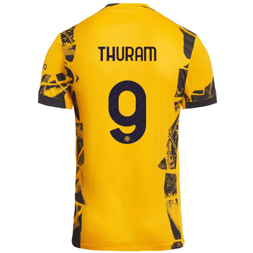 Kids Football Marcus Thuram #9 Gold Black Third Jersey 2024/25 T-Shirt Nz