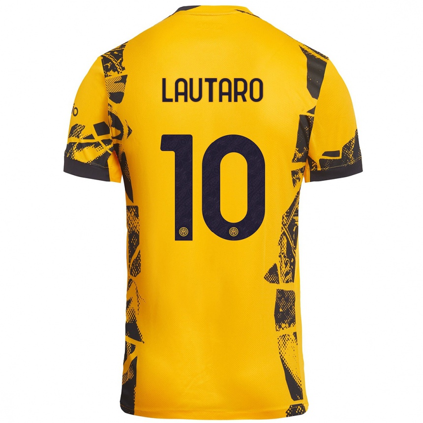 Kids Football Lautaro Martínez #10 Gold Black Third Jersey 2024/25 T-Shirt Nz