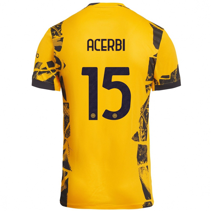 Kids Football Francesco Acerbi #15 Gold Black Third Jersey 2024/25 T-Shirt Nz