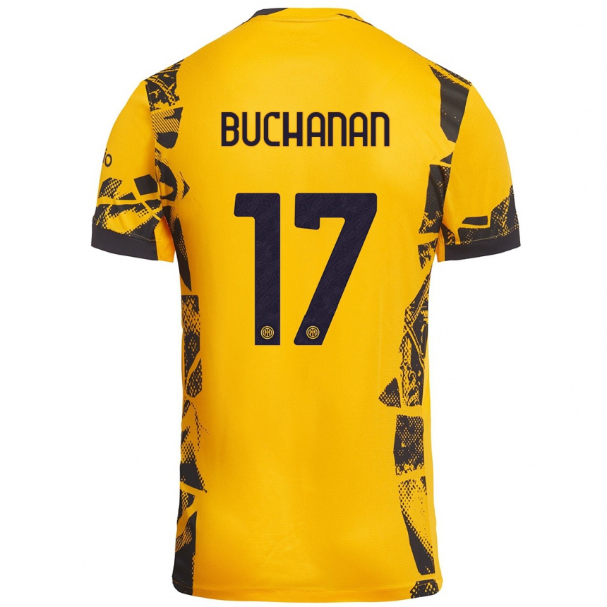 Kids Football Tajon Buchanan #17 Gold Black Third Jersey 2024/25 T-Shirt Nz