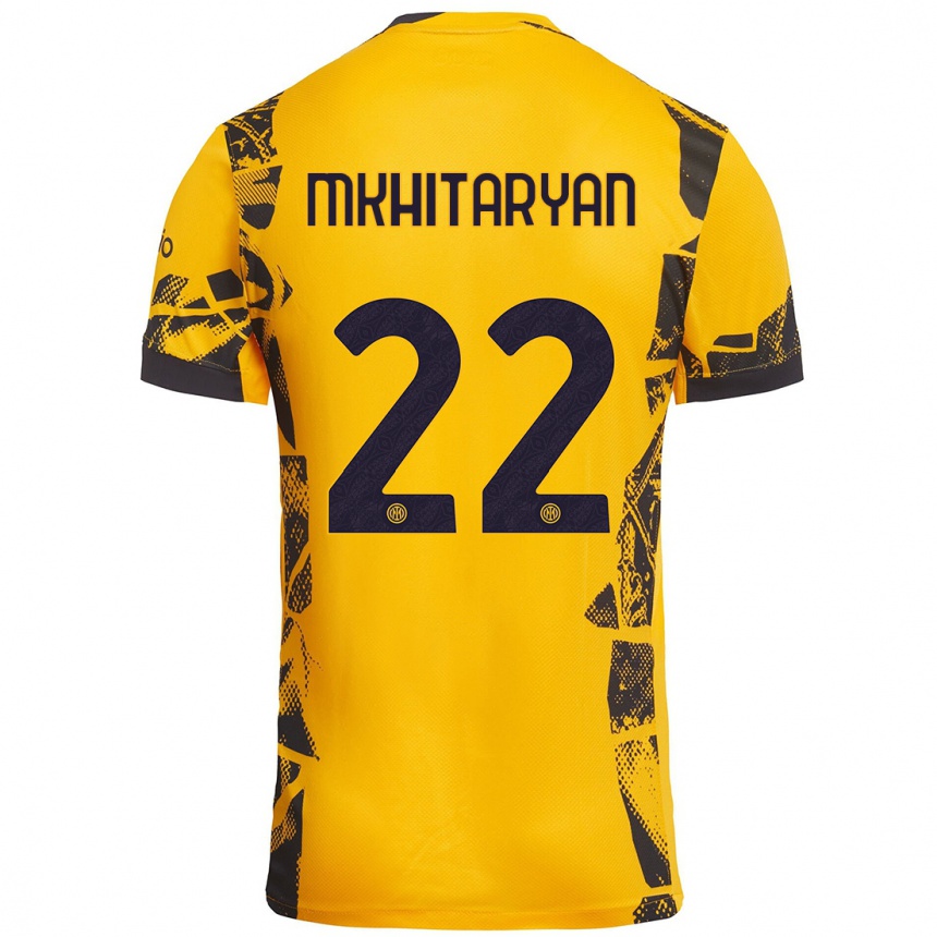 Kids Football Henrikh Mkhitaryan #22 Gold Black Third Jersey 2024/25 T-Shirt Nz