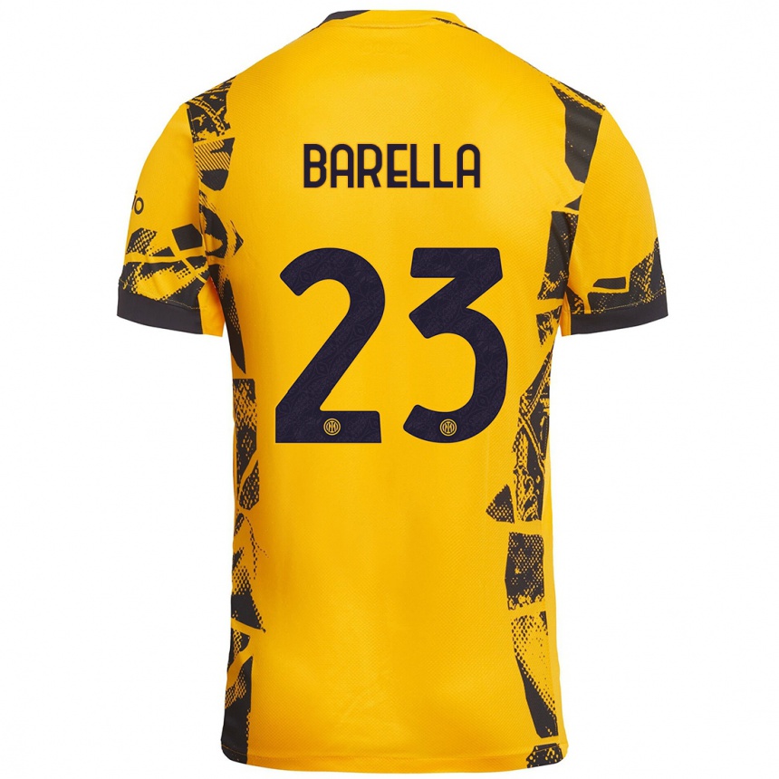 Kids Football Nicolò Barella #23 Gold Black Third Jersey 2024/25 T-Shirt Nz