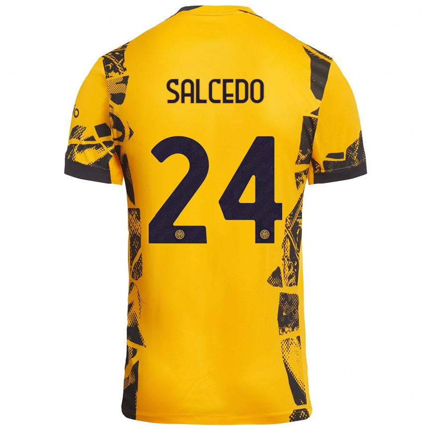 Kids Football Eddie Salcedo #24 Gold Black Third Jersey 2024/25 T-Shirt Nz