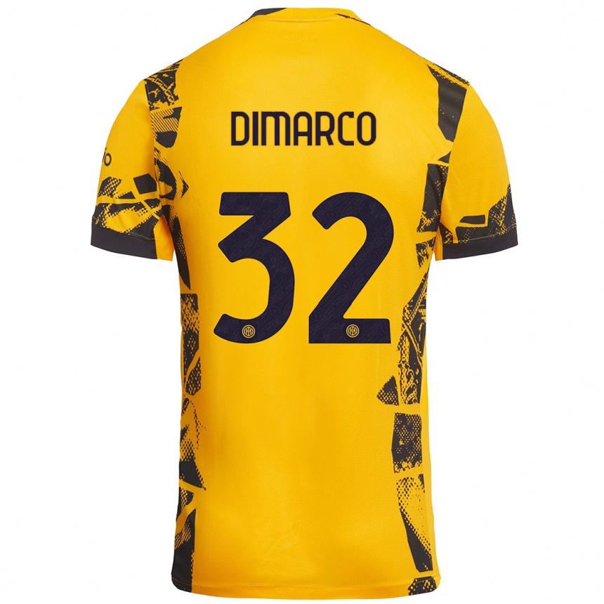 Kids Football Federico Dimarco #32 Gold Black Third Jersey 2024/25 T-Shirt Nz