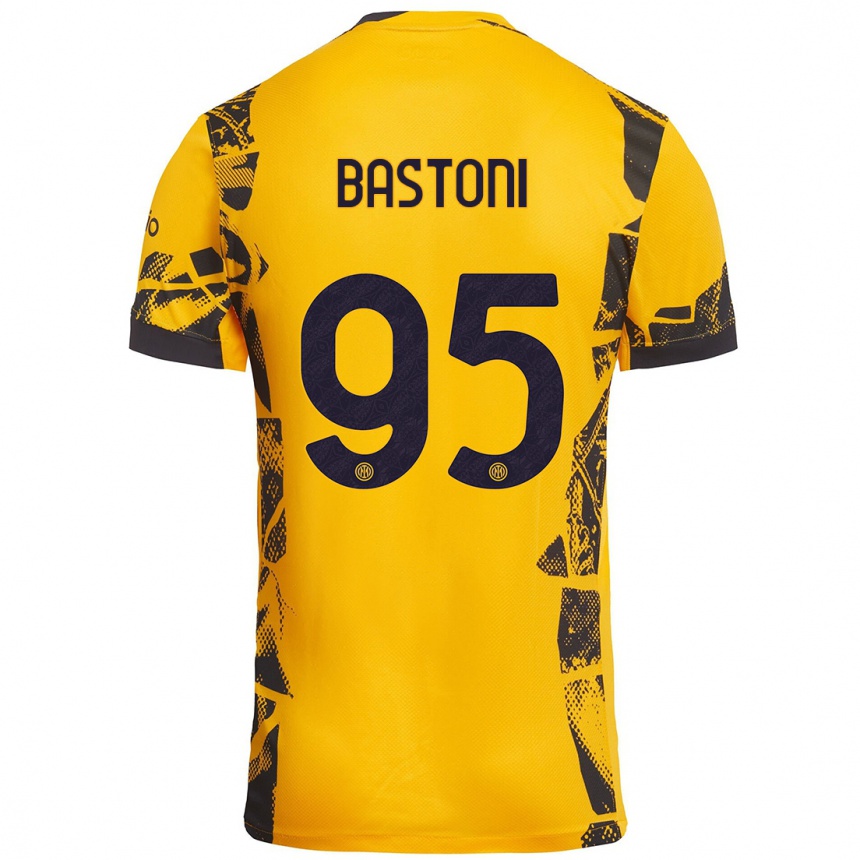 Kids Football Alessandro Bastoni #95 Gold Black Third Jersey 2024/25 T-Shirt Nz